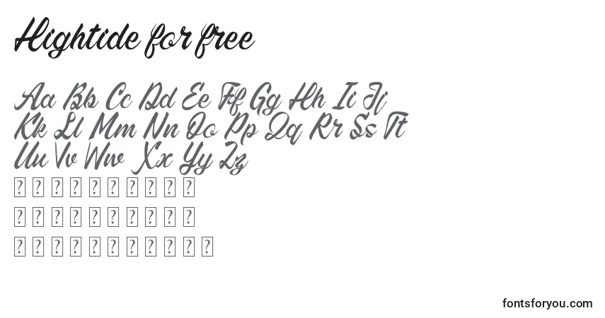 Schriftart Hightide for free – Alphabet, Zahlen, spezielle Symbole