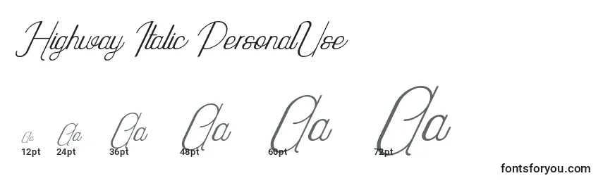 Größen der Schriftart Highway Italic PersonalUse