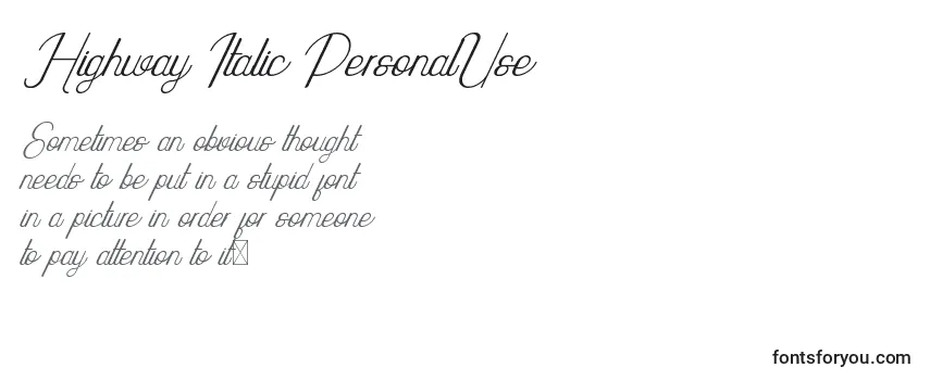 Review of the Highway Italic PersonalUse Font