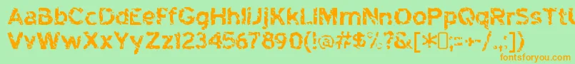 フォントhighway to heck – オレンジの文字が緑の背景にあります。