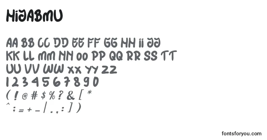 Schriftart HIJABmu – Alphabet, Zahlen, spezielle Symbole