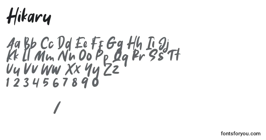 Czcionka Hikaru – alfabet, cyfry, specjalne znaki