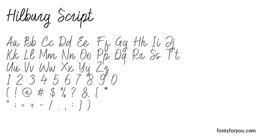 Hilburg Script-fontti – aakkoset, numerot, erikoismerkit