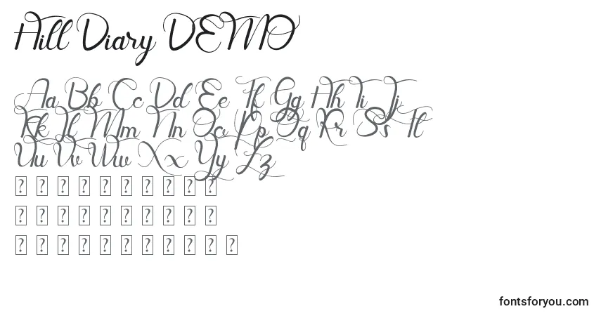Czcionka Hill Diary DEMO – alfabet, cyfry, specjalne znaki