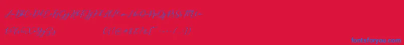 hilland-Schriftart – Blaue Schriften auf rotem Hintergrund