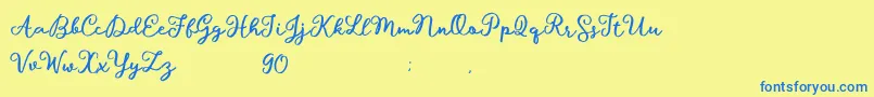 Hillary Script Demo-Schriftart – Blaue Schriften auf gelbem Hintergrund