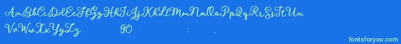 Hillary Script Demo-Schriftart – Grüne Schriften auf blauem Hintergrund