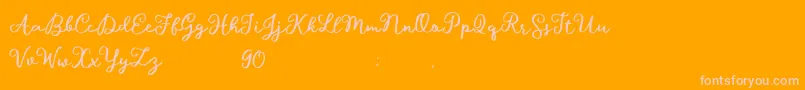 Hillary Script Demo-Schriftart – Rosa Schriften auf orangefarbenem Hintergrund