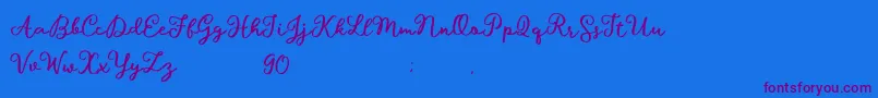 Hillary Script Demo-Schriftart – Violette Schriften auf blauem Hintergrund