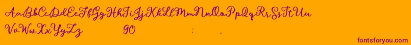 Hillary Script Demo-Schriftart – Violette Schriften auf orangefarbenem Hintergrund