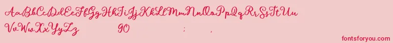 Hillary Script Demo-Schriftart – Rote Schriften auf rosa Hintergrund