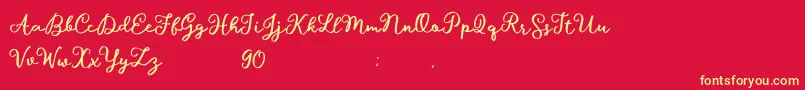 Hillary Script Demo Font – Yellow Fonts on Red Background