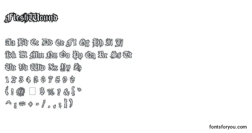Schriftart FleshWound – Alphabet, Zahlen, spezielle Symbole
