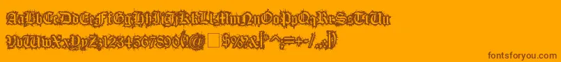 FleshWound-Schriftart – Braune Schriften auf orangefarbenem Hintergrund