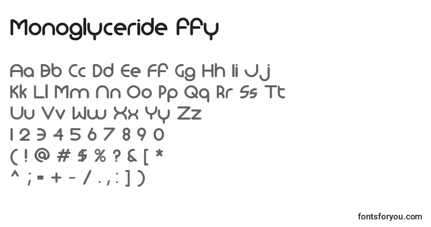 Czcionka Monoglyceride ffy – alfabet, cyfry, specjalne znaki