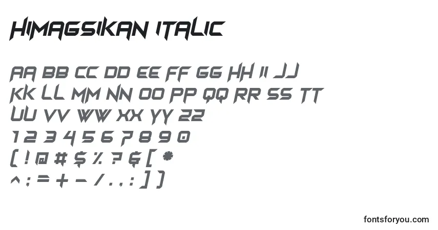 A fonte Himagsikan italic – alfabeto, números, caracteres especiais