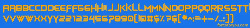 フォントhimagsikan – オレンジ色の文字が青い背景にあります。