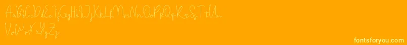 Himeka demo-Schriftart – Gelbe Schriften auf orangefarbenem Hintergrund