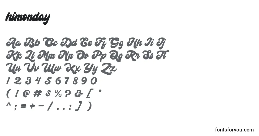 Czcionka Himonday – alfabet, cyfry, specjalne znaki