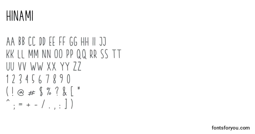 Czcionka Hinami – alfabet, cyfry, specjalne znaki