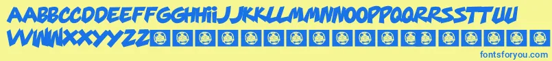 フォントMarsMellow – 青い文字が黄色の背景にあります。