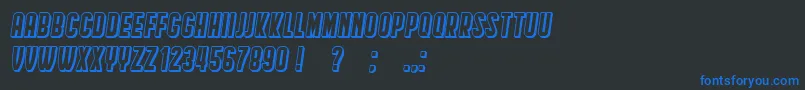 Fonte HindenburgCondensedShadow Italic – fontes azuis em um fundo preto