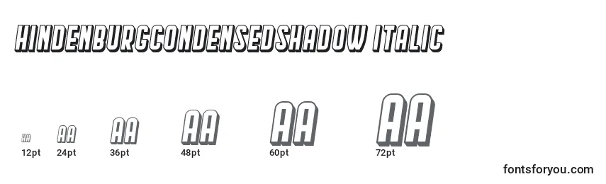 Tamaños de fuente HindenburgCondensedShadow Italic