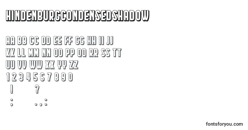 A fonte HindenburgCondensedShadow – alfabeto, números, caracteres especiais