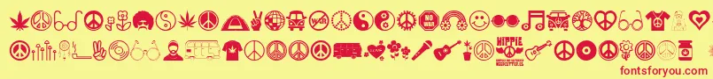 Hippie-Schriftart – Rote Schriften auf gelbem Hintergrund