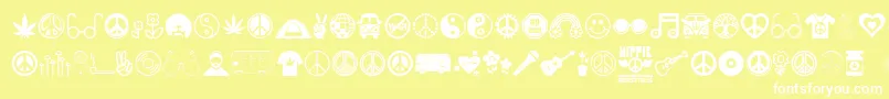 Hippie-Schriftart – Weiße Schriften auf gelbem Hintergrund