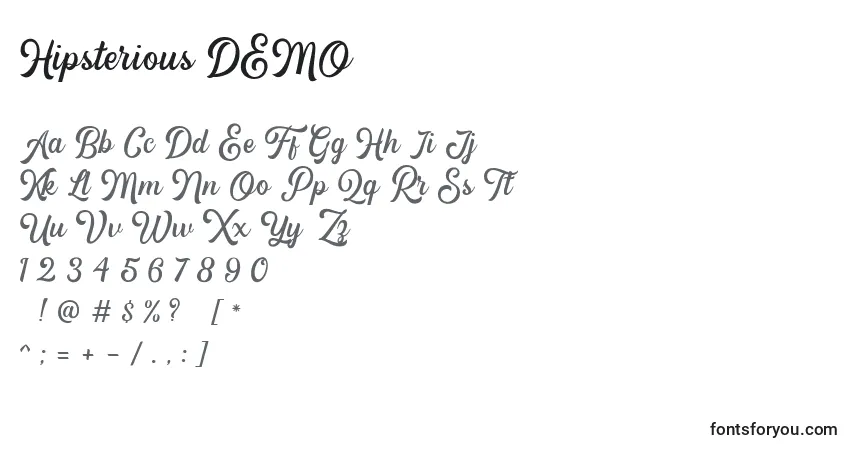 Hipsterious DEMO-fontti – aakkoset, numerot, erikoismerkit