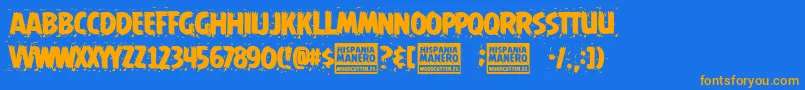 Hispania Manero Font – Orange Fonts on Blue Background