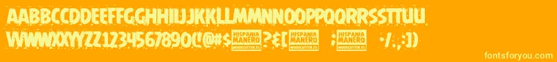 Hispania Manero-Schriftart – Gelbe Schriften auf orangefarbenem Hintergrund