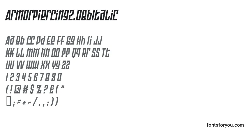 Шрифт ArmorPiercing2.0BbItalic – алфавит, цифры, специальные символы