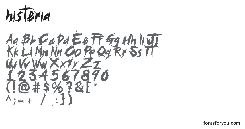 Czcionka Histeria – alfabet, cyfry, specjalne znaki