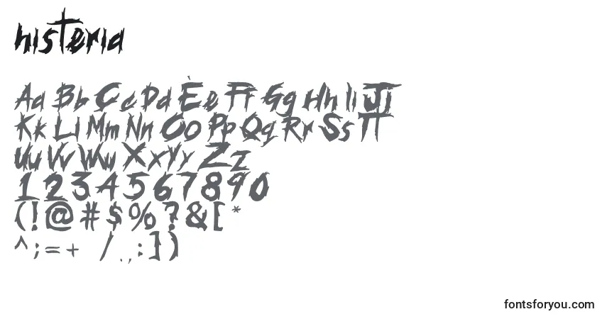 Schriftart Histeria (129721) – Alphabet, Zahlen, spezielle Symbole
