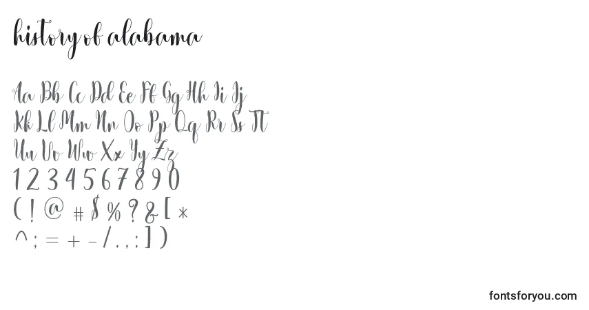 A fonte History of alabama – alfabeto, números, caracteres especiais