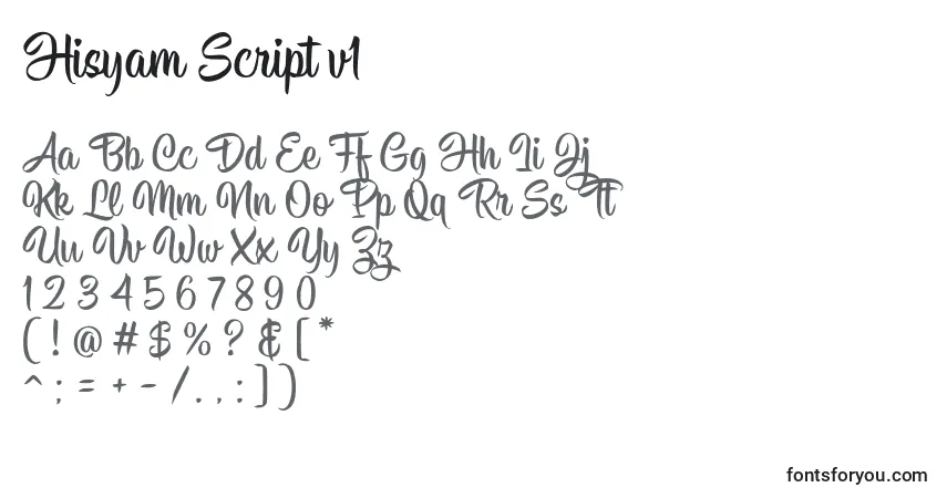 Schriftart Hisyam Script v1 – Alphabet, Zahlen, spezielle Symbole