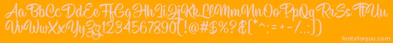 Hisyam Script v1-Schriftart – Rosa Schriften auf orangefarbenem Hintergrund