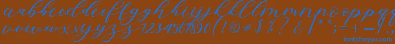 Hiters Script-Schriftart – Blaue Schriften auf braunem Hintergrund