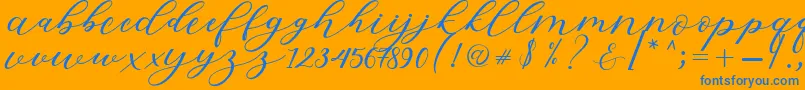 Hiters Script-Schriftart – Blaue Schriften auf orangefarbenem Hintergrund