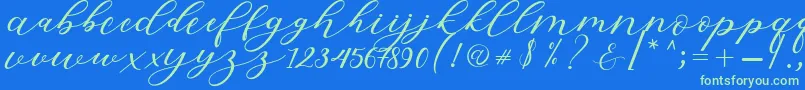 Hiters Script-Schriftart – Grüne Schriften auf blauem Hintergrund