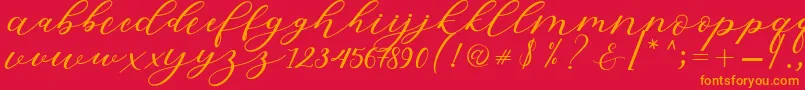 Hiters Script-Schriftart – Orangefarbene Schriften auf rotem Hintergrund