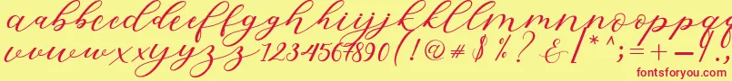 Hiters Script-fontti – punaiset fontit keltaisella taustalla