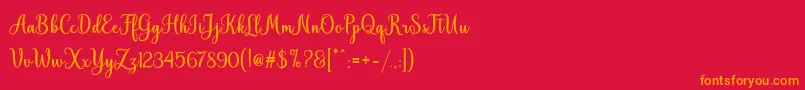 Saiba mais sobre a fonte Hiyida Script Demo Fonte Hiyida Script Demo – fontes laranjas em um fundo vermelho