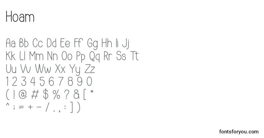 Czcionka Hoam – alfabet, cyfry, specjalne znaki
