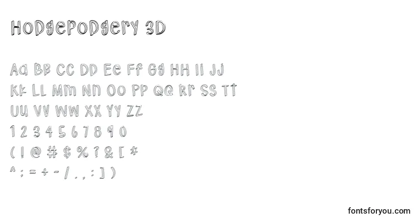 Czcionka Hodgepodgery 3D – alfabet, cyfry, specjalne znaki
