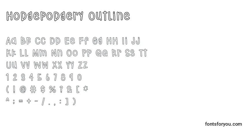 Шрифт Hodgepodgery Outline – алфавит, цифры, специальные символы