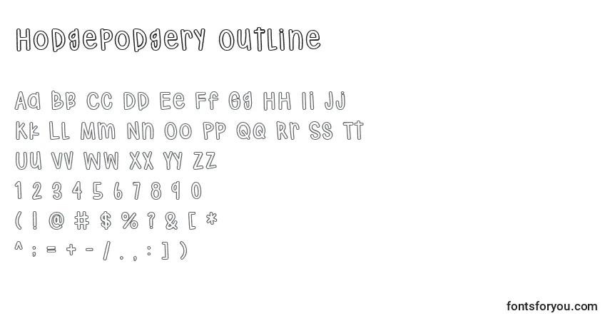 A fonte Hodgepodgery Outline (129741) – alfabeto, números, caracteres especiais