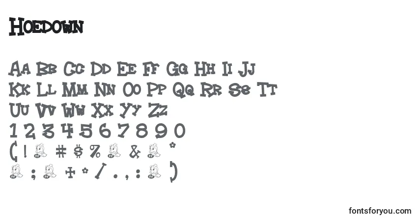 Schriftart Hoedown (129744) – Alphabet, Zahlen, spezielle Symbole